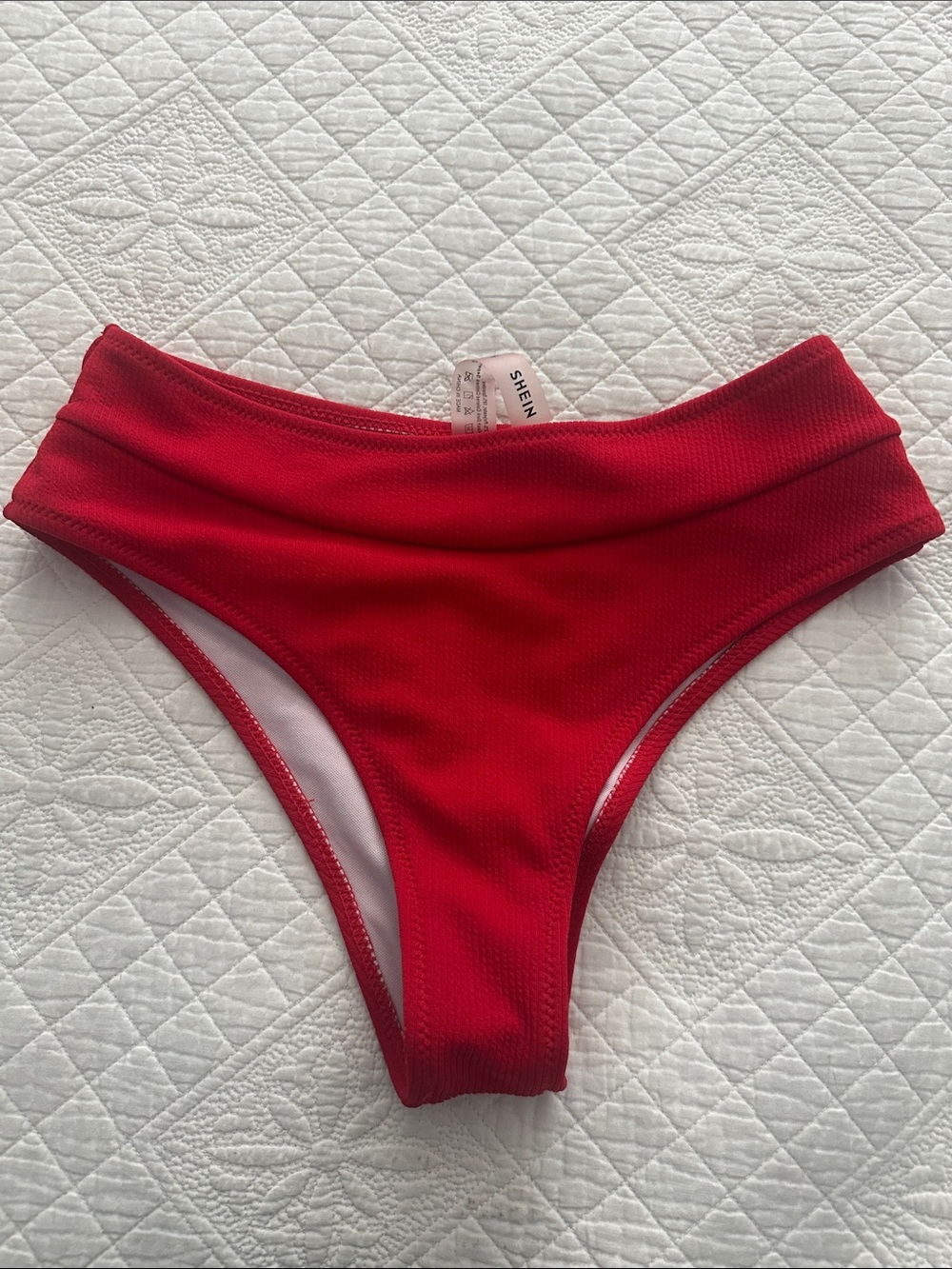 SHEIN Vibrant Red Ribbed Bikini Bottoms - Size Small